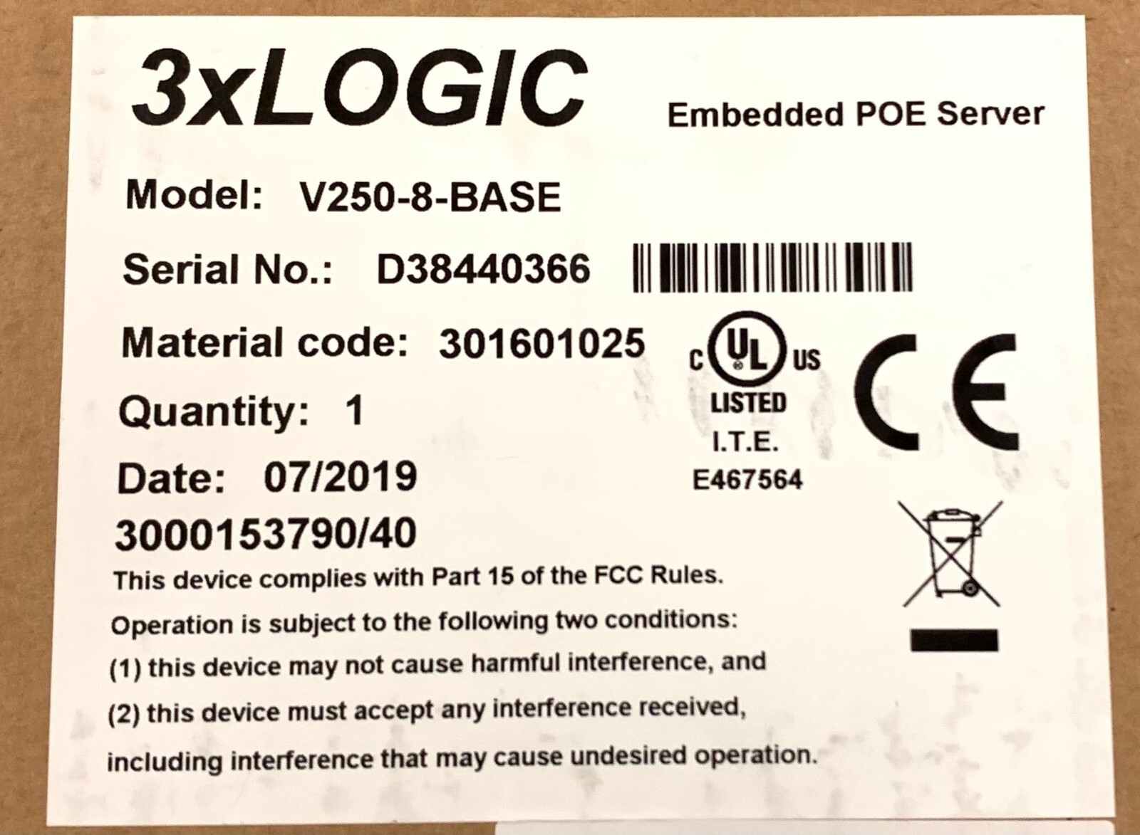 3XLOGIC V250-8-BASE Embedded POE Server