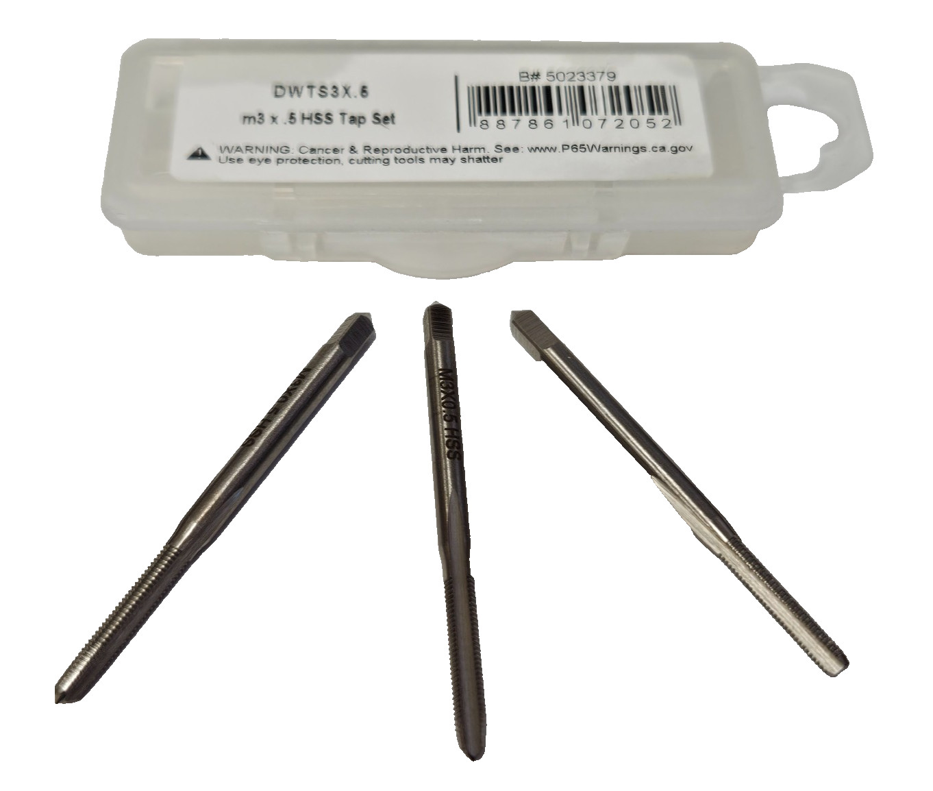 M3 x 0.5 Tap Set DWTS3X.5 3PC HSS Taper Plug Bottom 3MM by Drill America