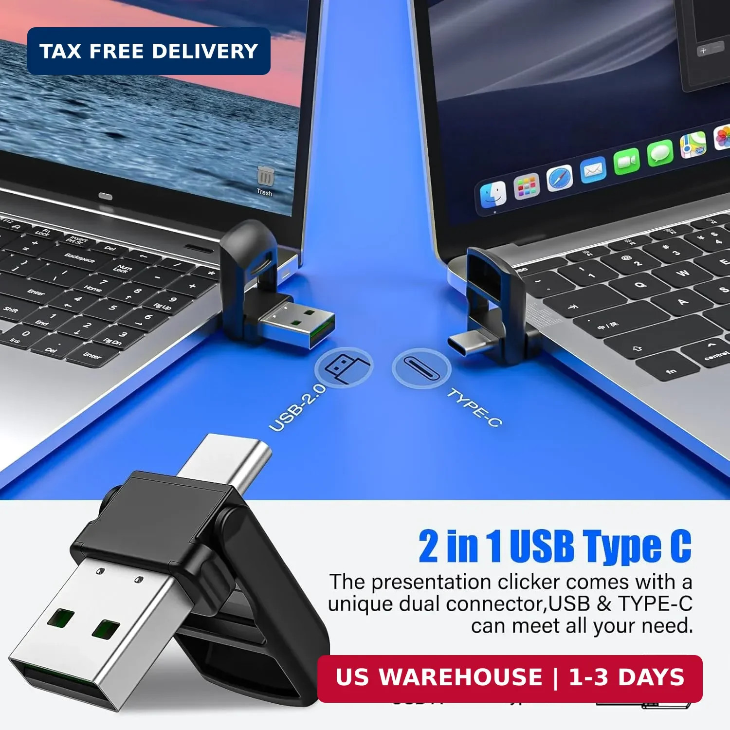 2-in-1 USB TYPE-C Presentation Clicker wireless Presenter Remote Clicker, Powerp
