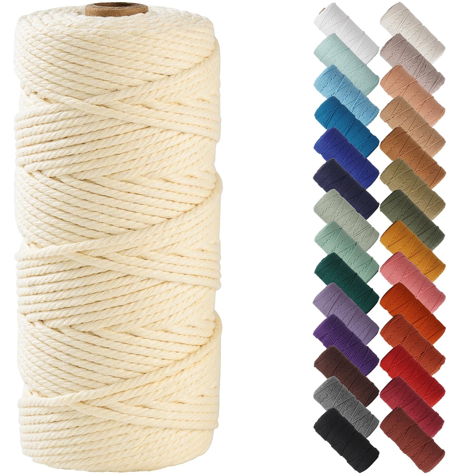 Cream Yellow Macrame Cord 3mm x 109yards, Cotton Rope Yarn, Colorful Craft Co...