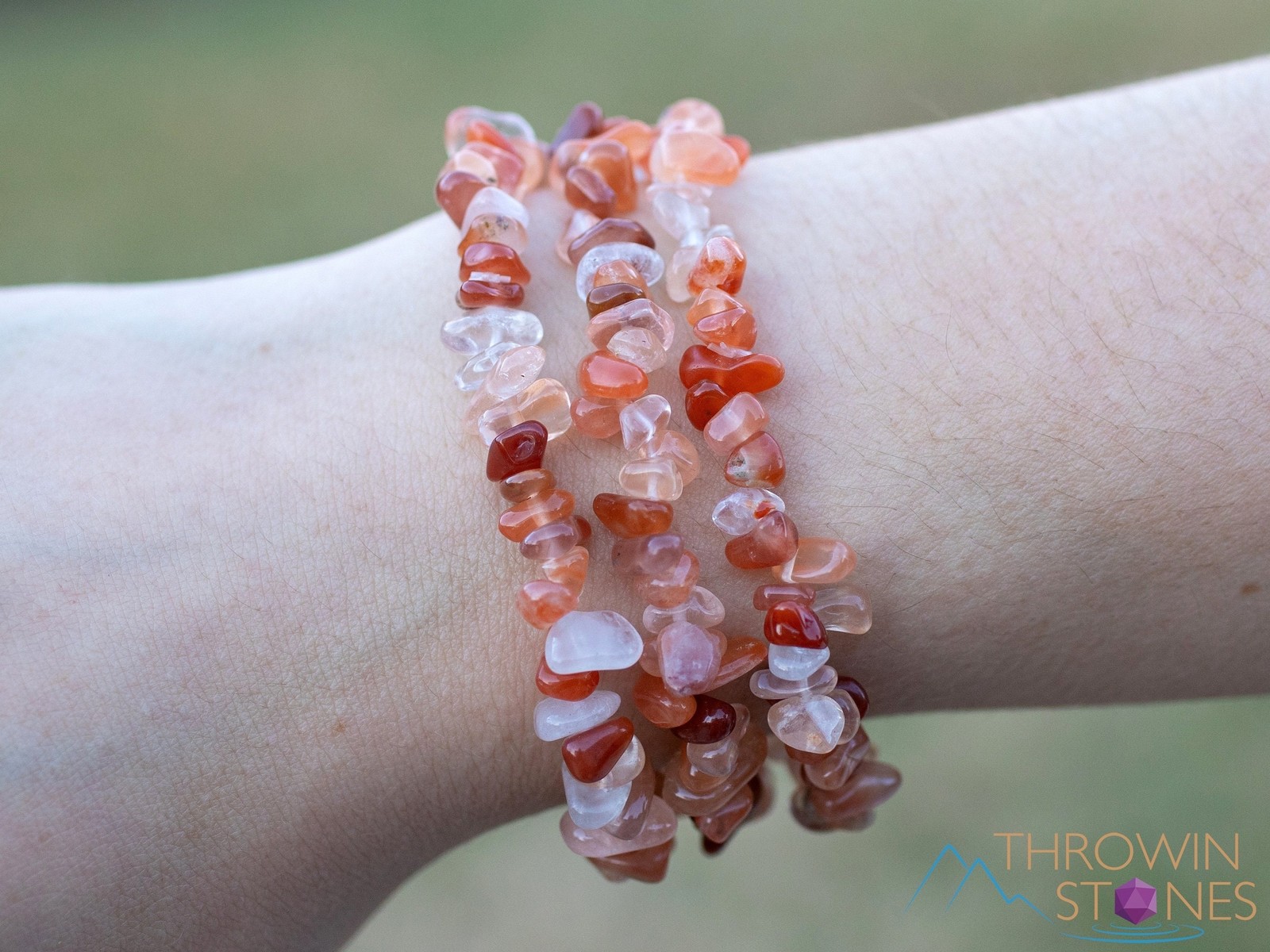 Red White QUARTZ Crystal Bracelet - Chip Beads - Beaded Handmade Jewelry, E1942