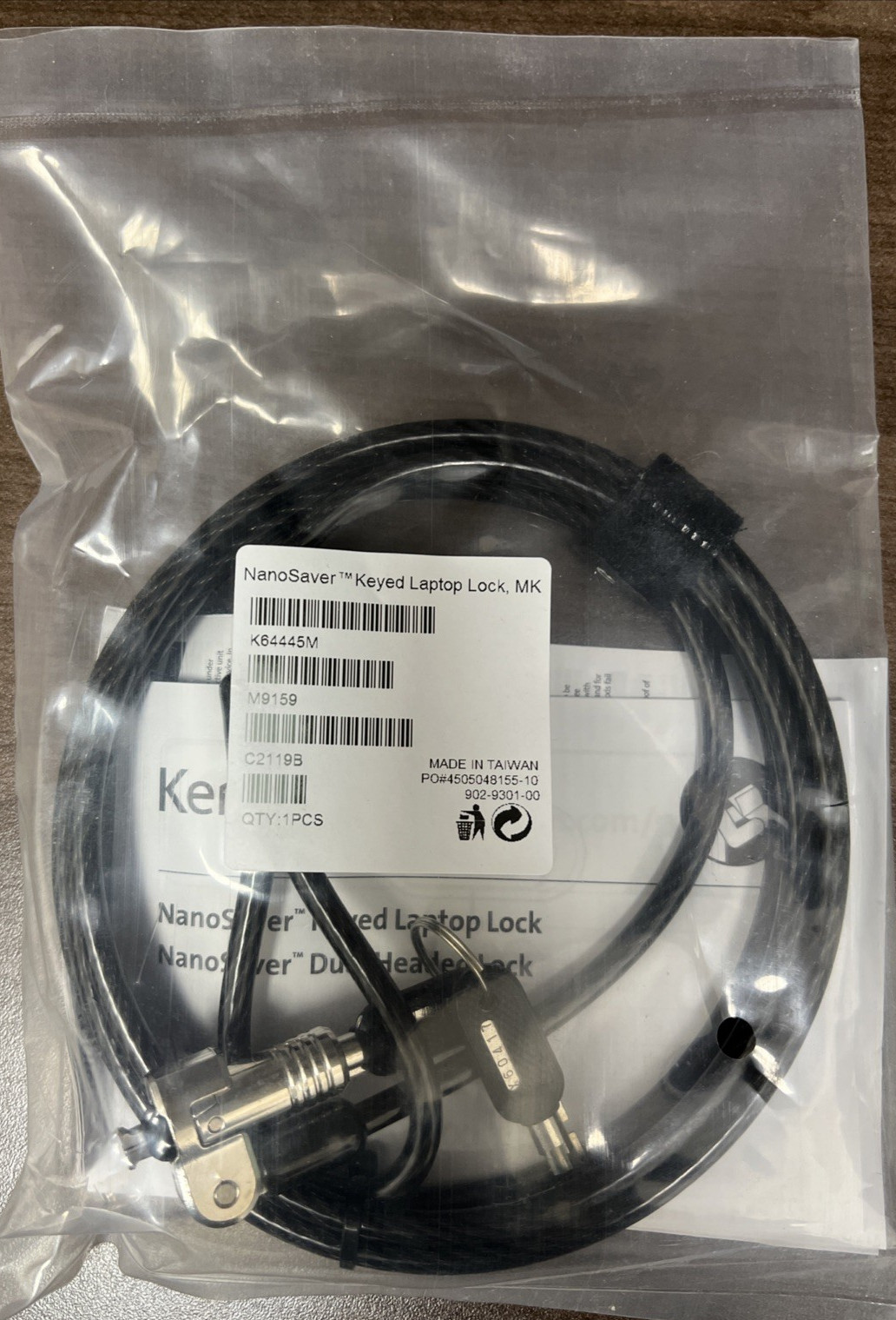 Kensington NanoSaver Keyed Laptop Lock Security Cable