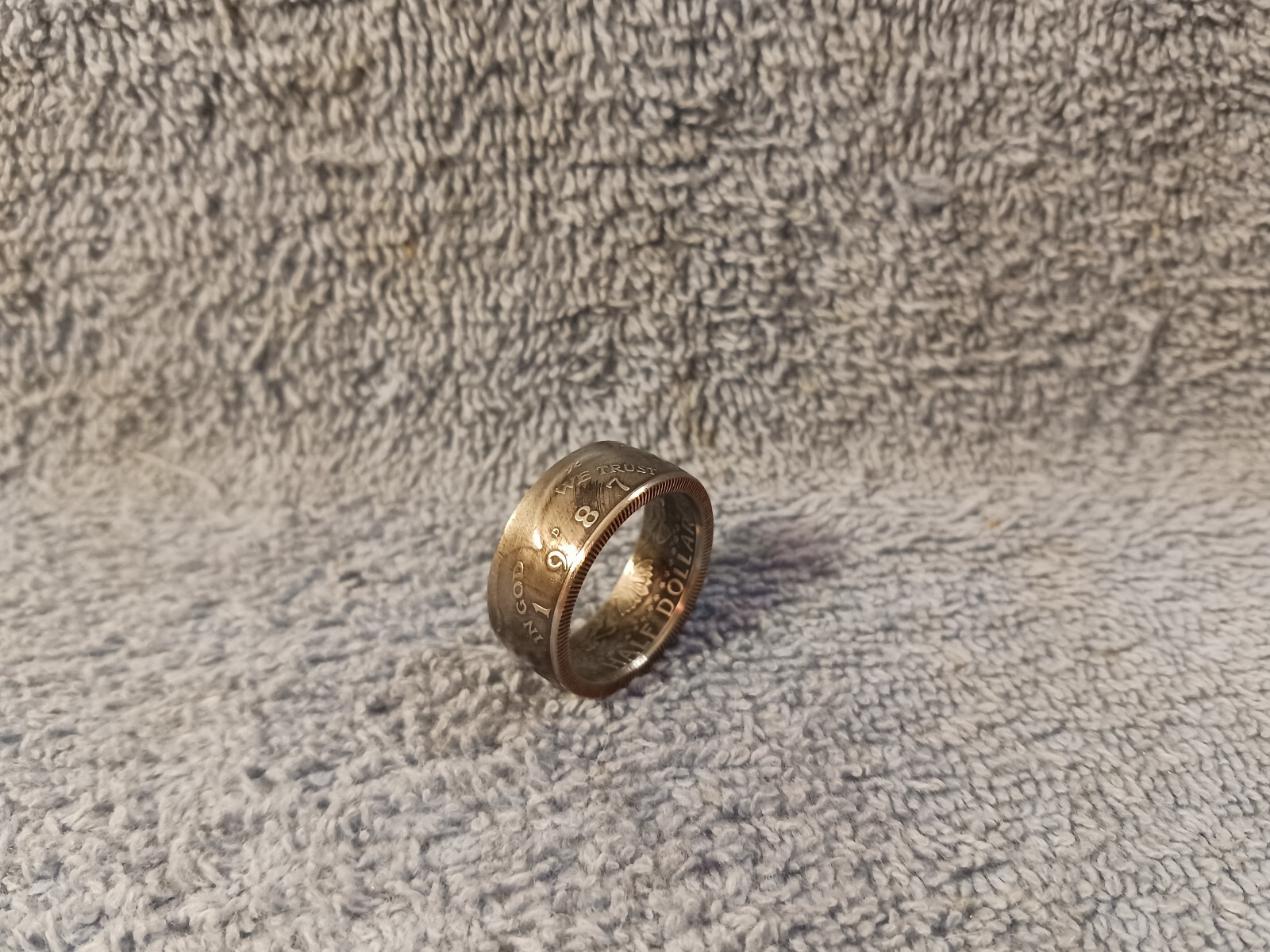 1987 Kennedy Half Dollars  size 11 -1/2  coin ring  handmade mixed metals