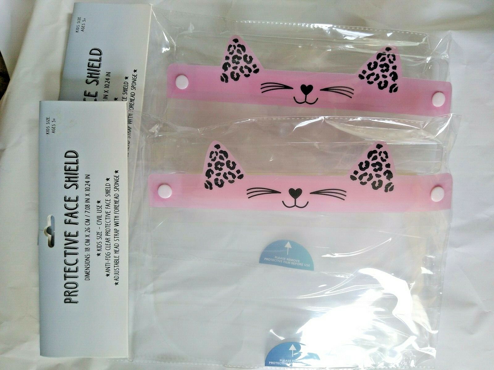 2 Kitty Kid Protective Face Shields Anti-Fog Adjustable Girls 5+