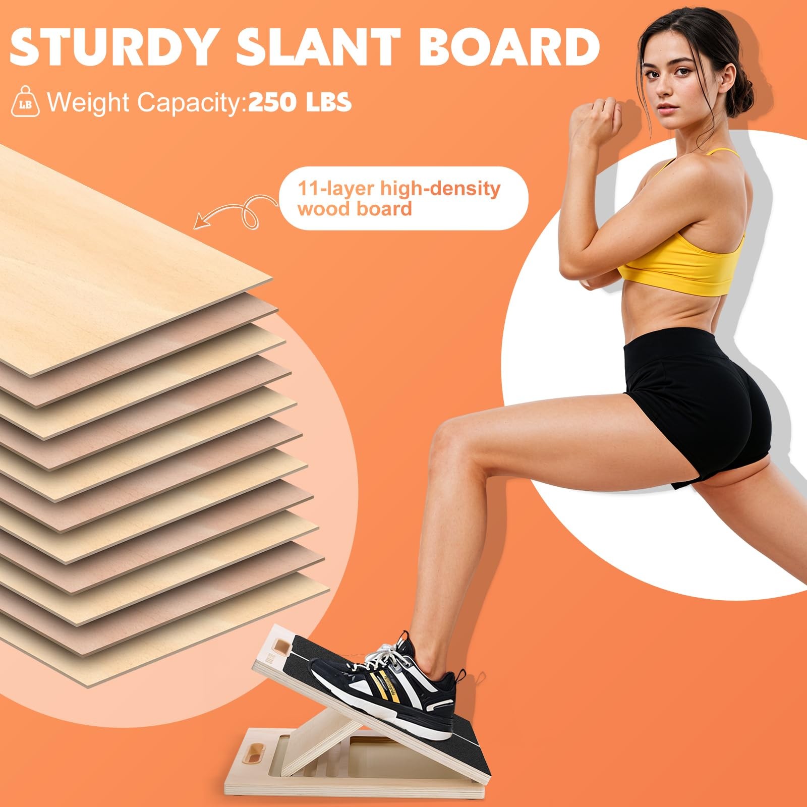 Portable Slant Board for Calf Stretching, Adjustable Wooden Calf Stretcher In