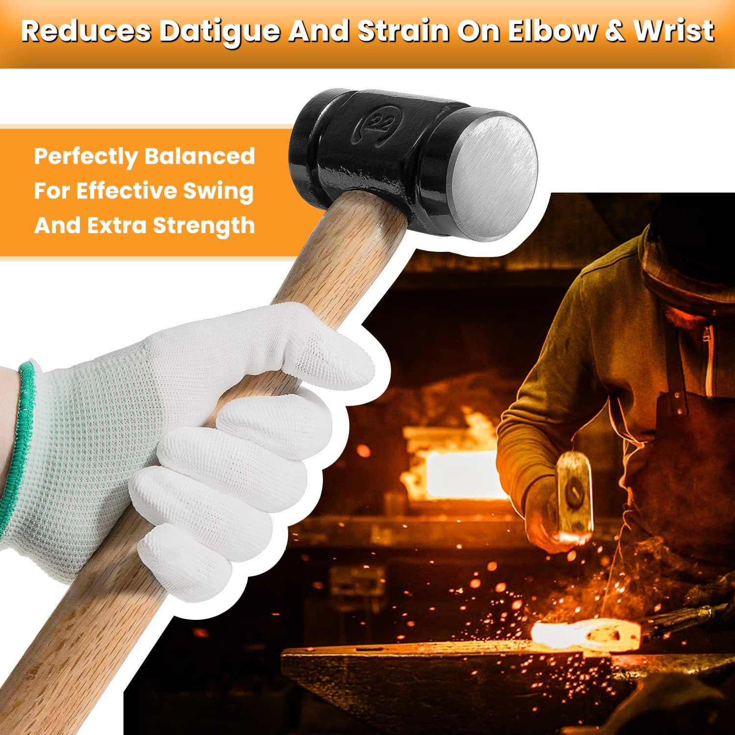 36oz 61B Rounding forge Hammer, Versatile Blacksmith Hammer