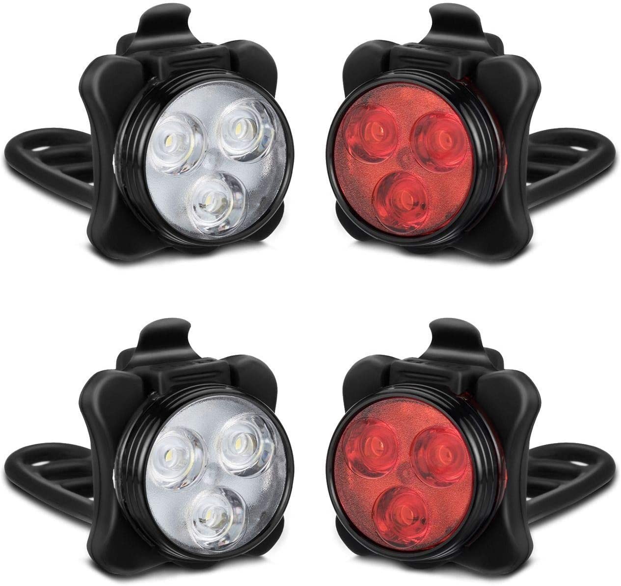 2X Rechargeable Bike Light Sets (Total of 4 Lights: Two Red and Two White), S...