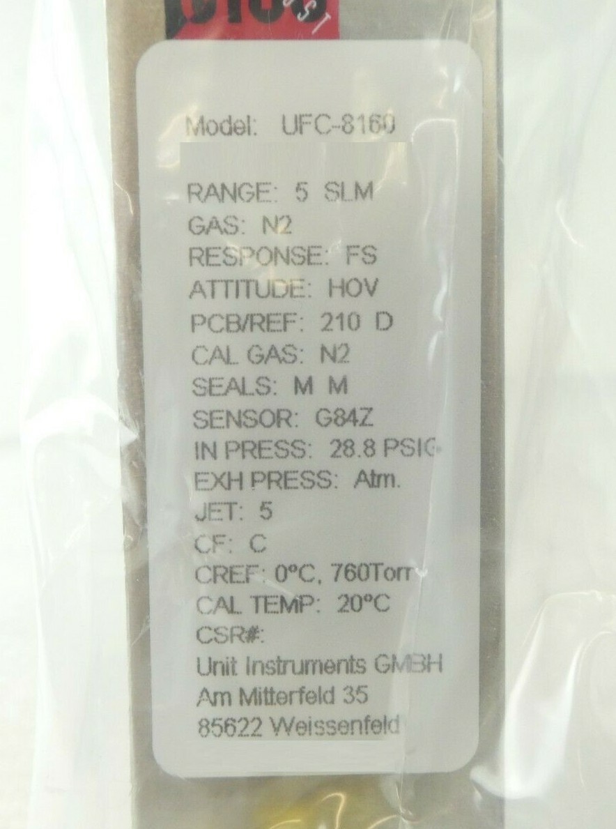 UNIT Instruments UFC-8160 Mass Flow Controller MFC Mattson 37100272 Refurbished