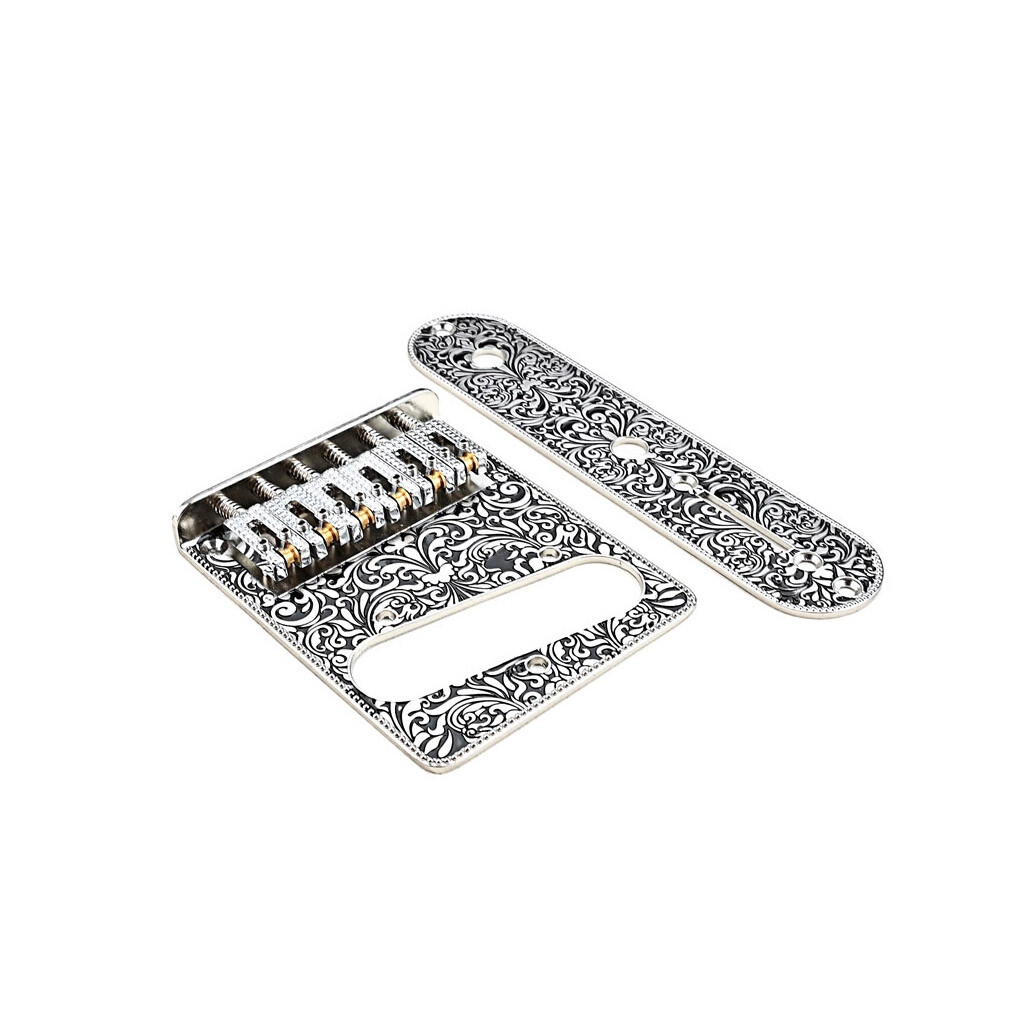 Pattern Carved Roller Saddle Bridge Plate Sets for 6 String Tele TL Telecaster