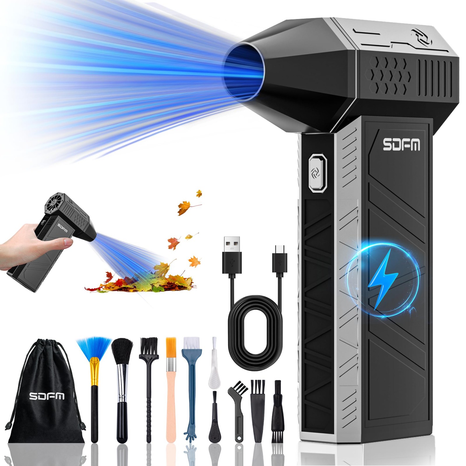 SDFM Electric Air Duster - 130000RPM Compressed Duster，3 Gear Black