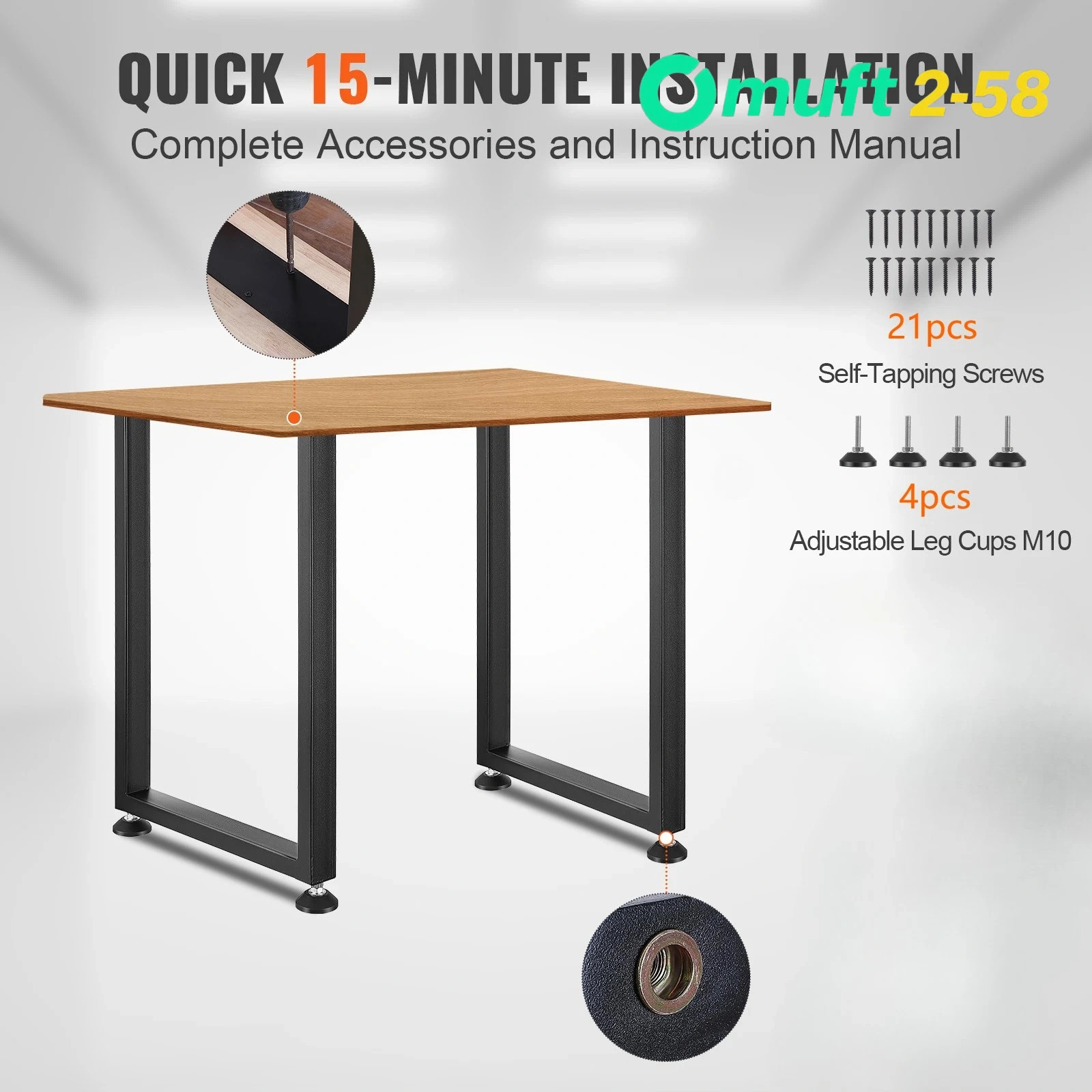 New Pair Metal Table Legs 28 Inch Square Frame for DIY Dining Kitchen Table Desk
