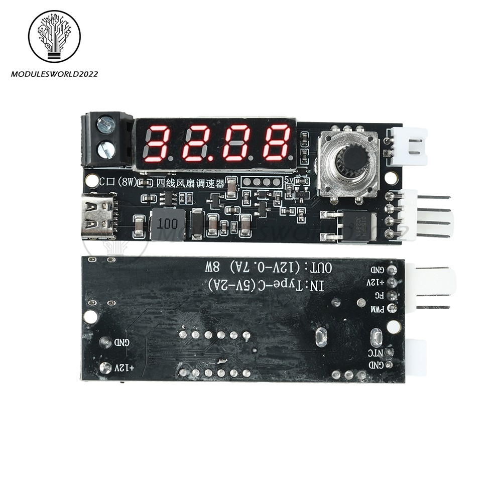 5V 12V 5A 4-Wire PWM Fan Speed Control Module Smart Temperature Control +Display