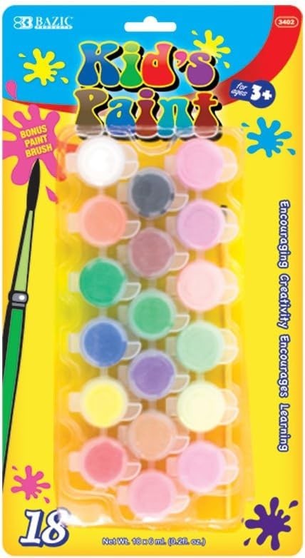 BAZIC 18 Color KIDS ARTS AND CRAFT  Kid's Paint SET WITH Brush 3402 - NEW SEALED