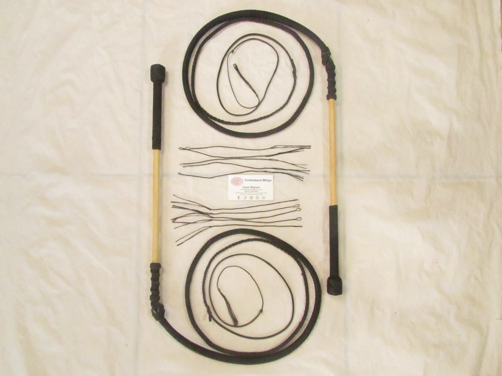 Contraband Whips 5 Foot 8 Plait Nylon Paracord Stockwhip Pair Black