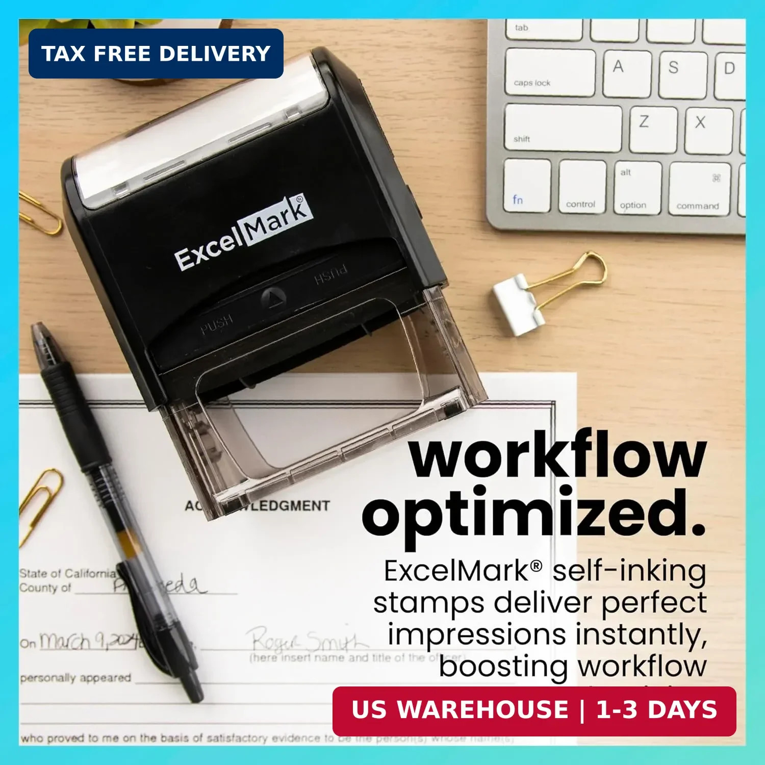 ExcelMark Notary Acknowledgement Stamp - Black Ink