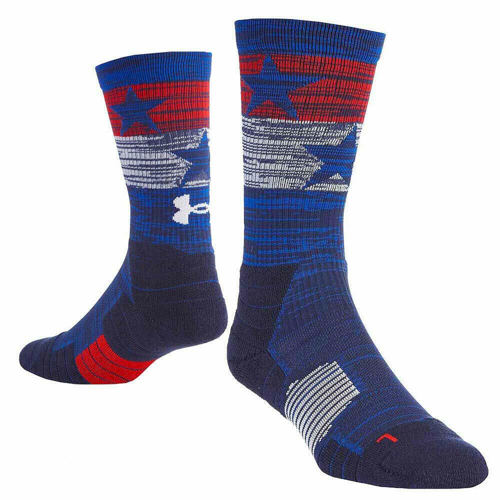 UNDER ARMOUR Unrivaled Stars & Stripes USA Crew Socks Blue, Mens Medium 4 -8