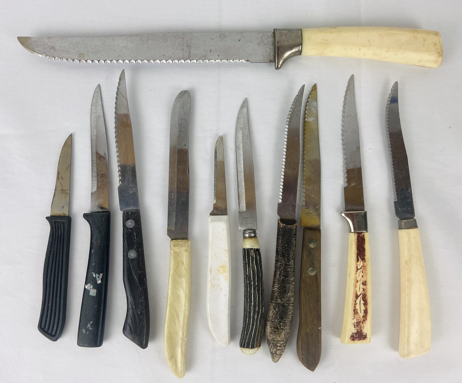 Vintage Knife Lot Mix Steak Serrated Wood Bakelite Antler Sheffield Japan 11pc