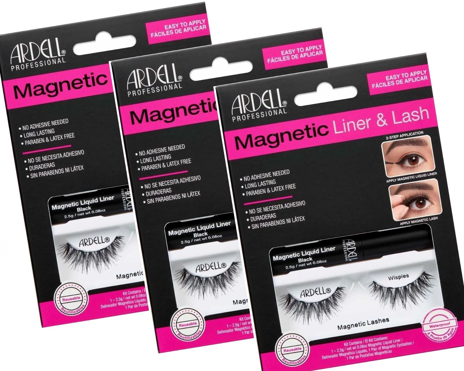 Ardell Professional Magnetic Liquid Liner & Lash kit Wispies 3pack Combo