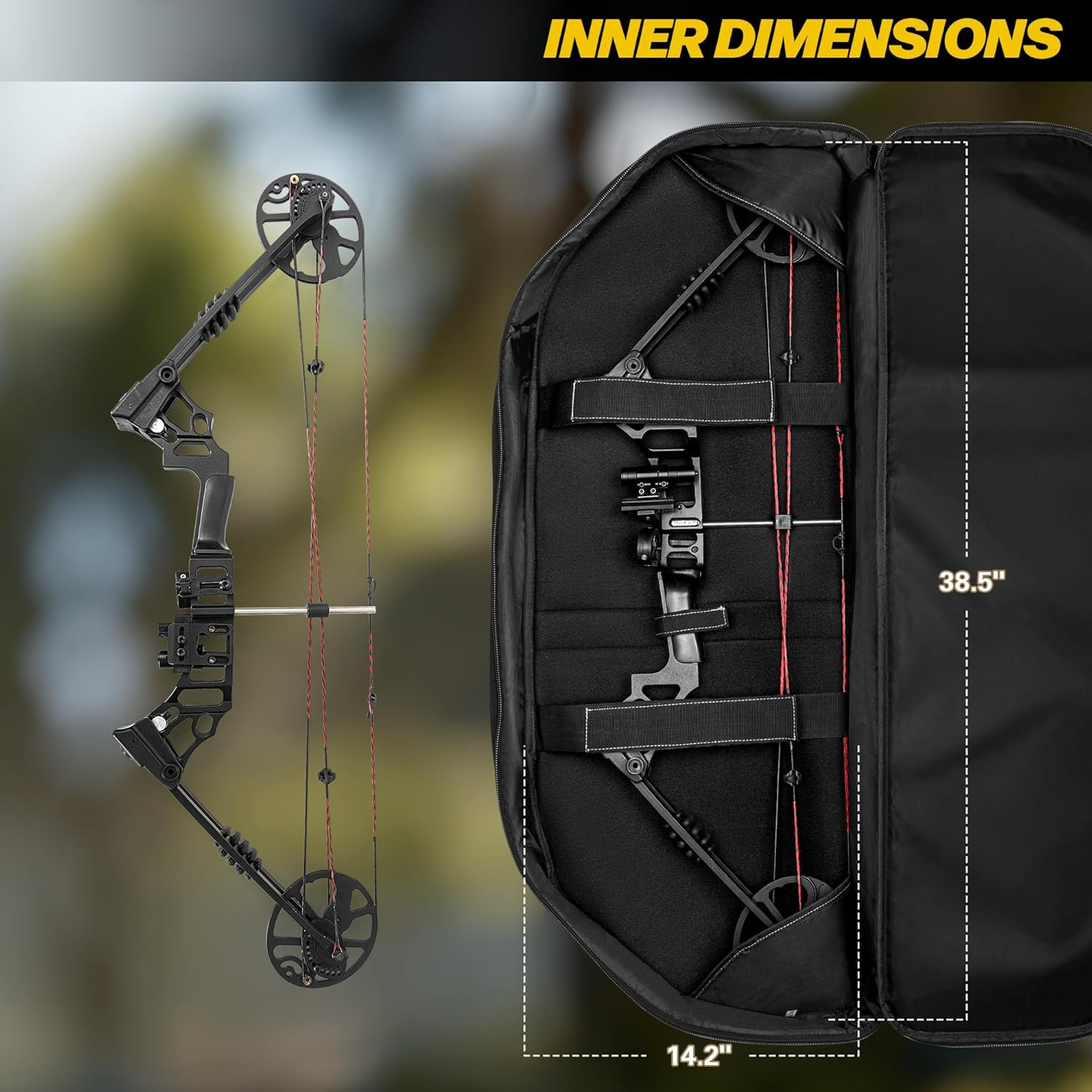 Padded Compound Bow Case with Arrow Pocket & Backpack Strap for Hunting
