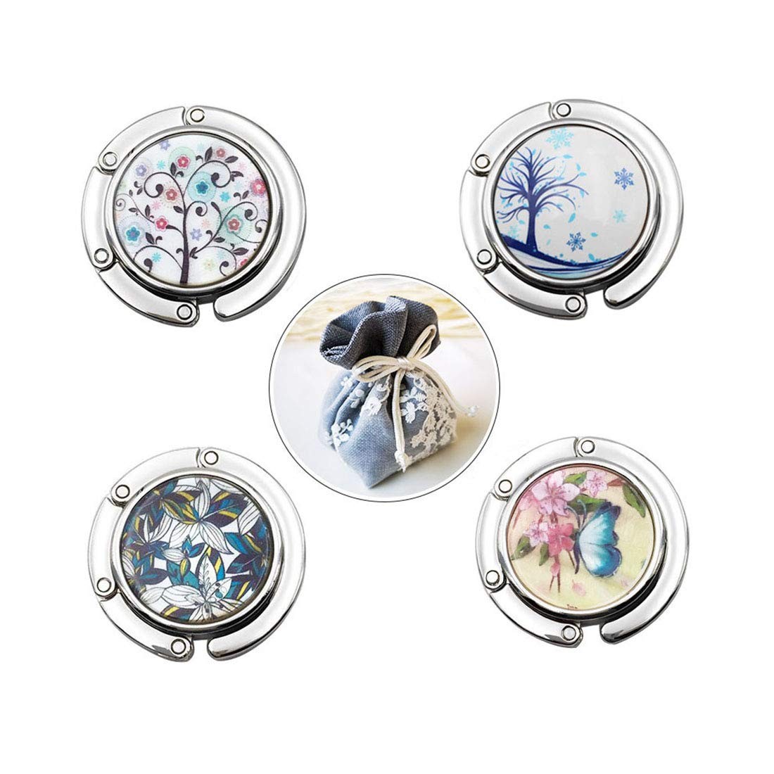 4 Pack Foldable Purse Hooks Women's Bag Hanger Table Handbag Storage Set