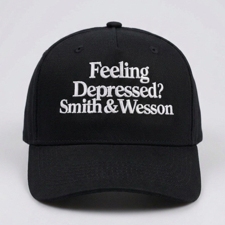 Smith & Wesson "Feeling Depressed?" Logo Snapback Hat One Size Black