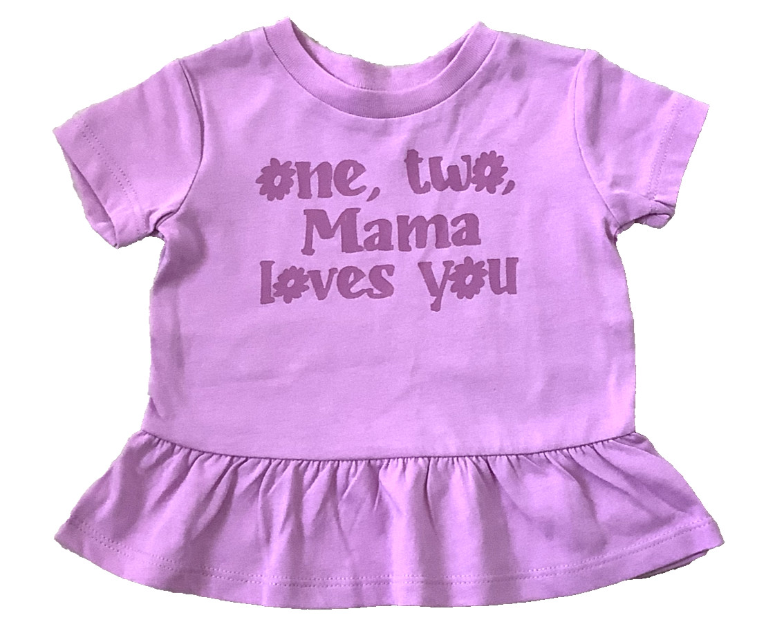 Okie Dokie Shirt Girls 6 MON Lilac One, Two Mama Loves You Peplum Tier Top NWT