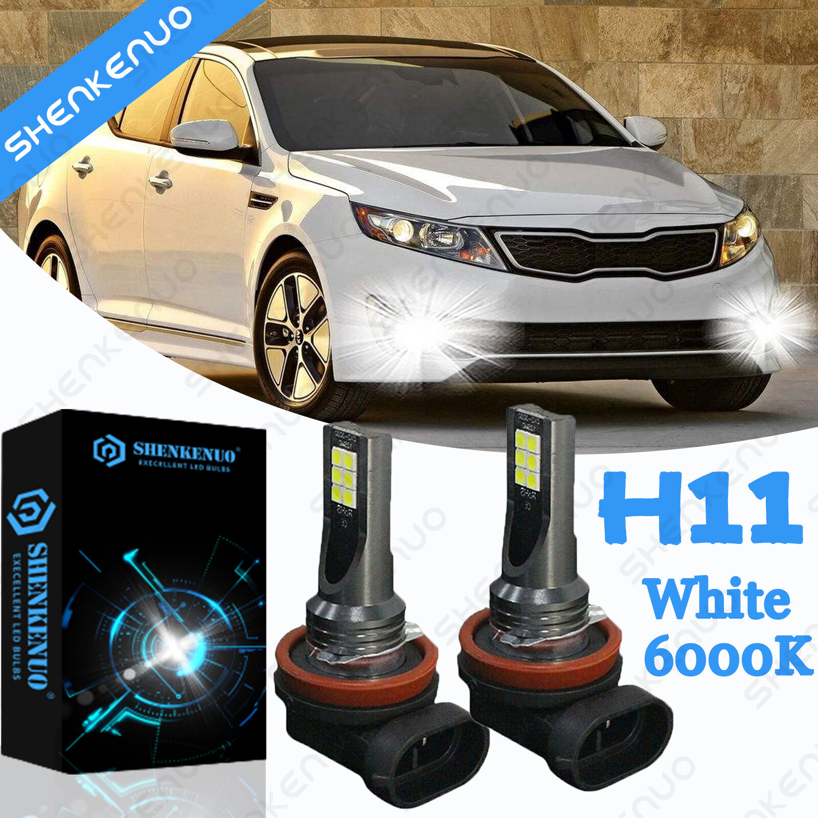 For KIA Optima 2011 2012 2013 2014 2015 - 2pc H11 LED Fog Light Beam Bulbs 6000K