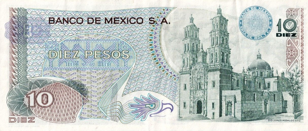 1975 MEXICO Crisp Uncirculated 10 Pesos Banknote!