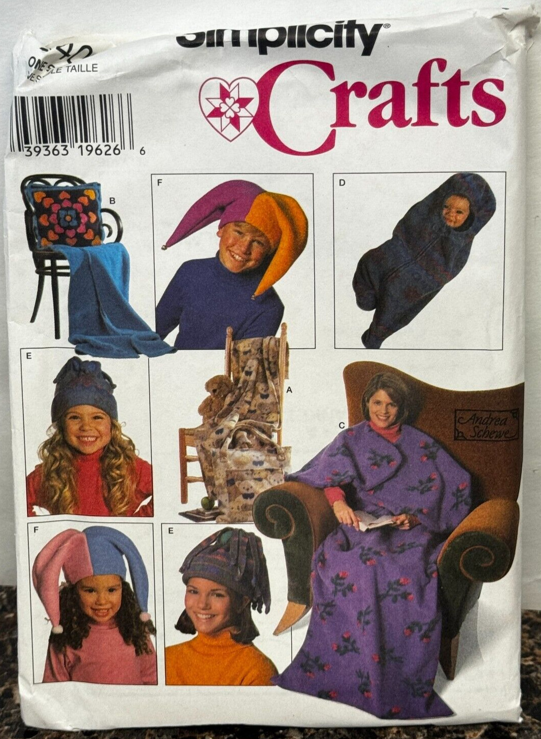 Simplicity 7406 Fleece Hat Adult and Kids' Sizes Throw Blanket Uncut Pattern