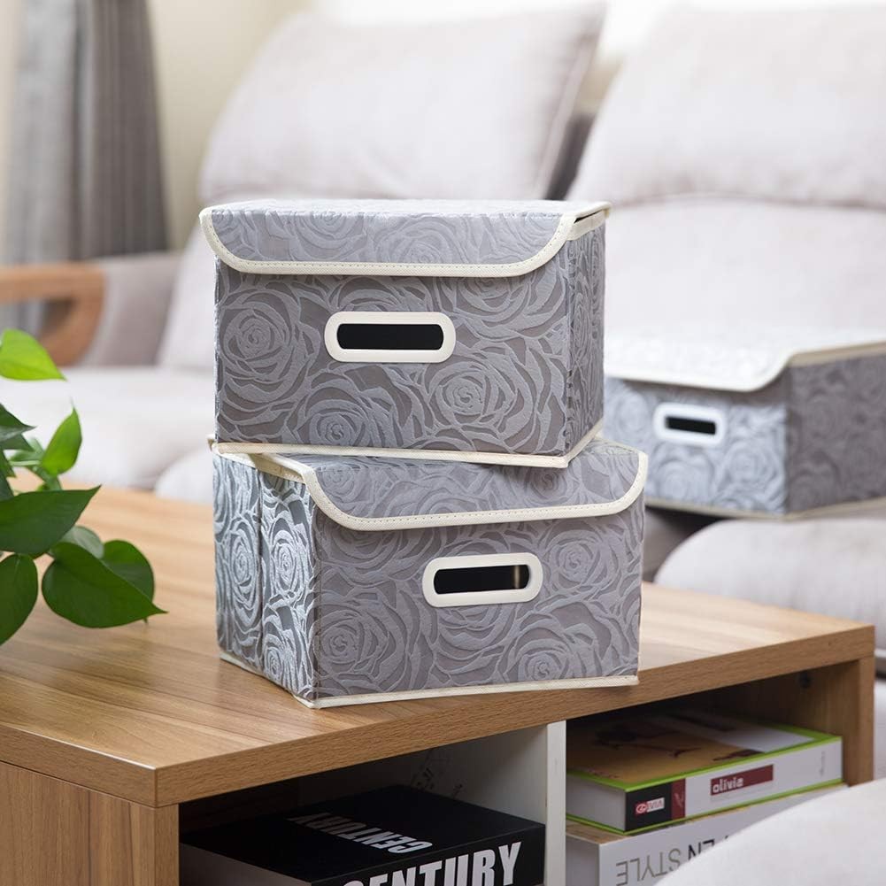 Stackable Storage Boxes W/ Lids [5-Pack] Fabric Decorative Storage Bins Cubes