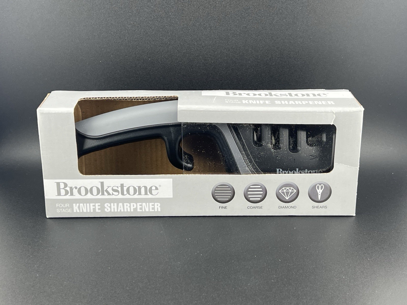 New BROOKSTONE 4-in-1 Knife & Shear Sharpener Non-Slip Easy Grip Handle