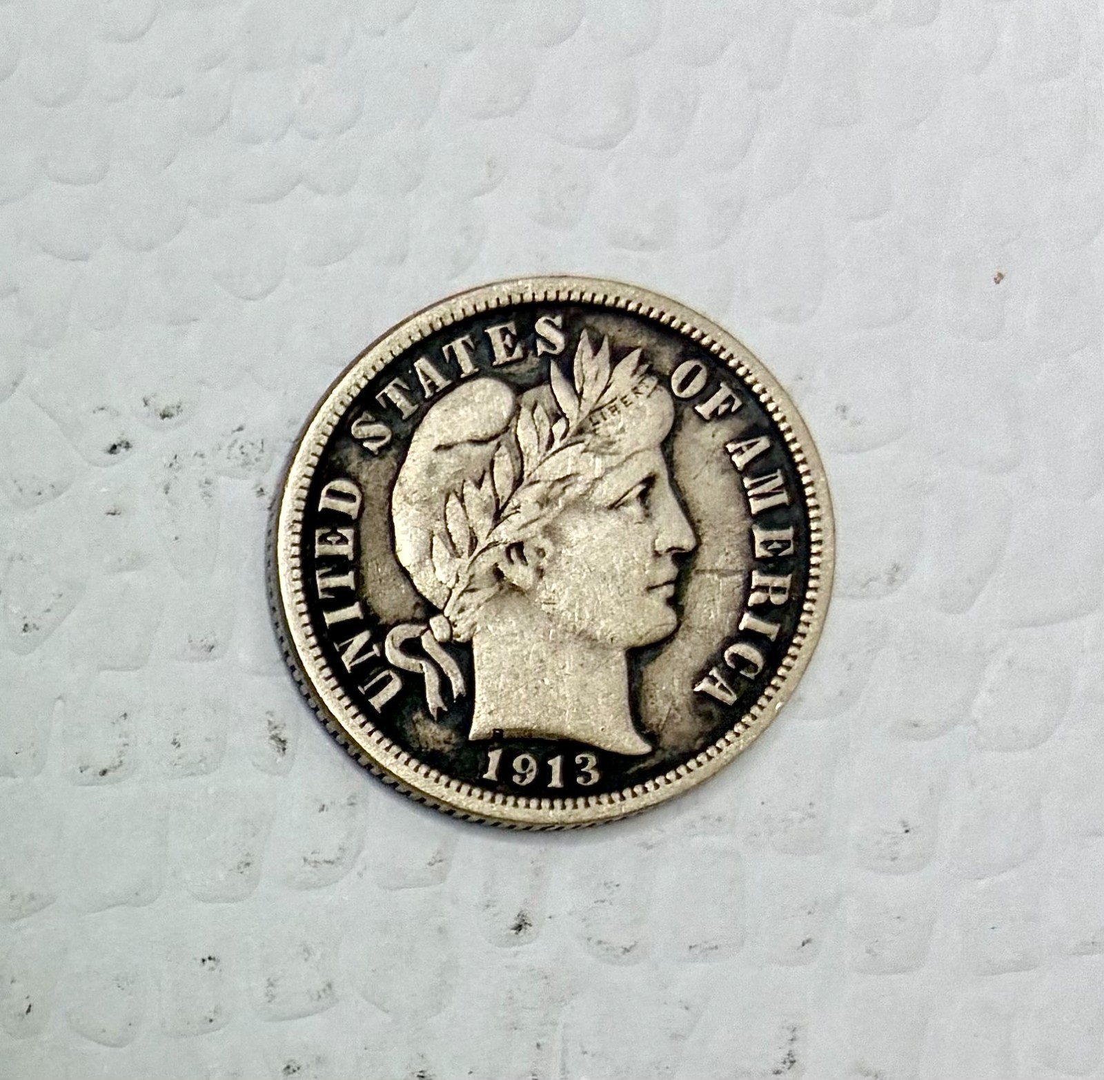 1913 Silver Barber Dime, VF+ Condition