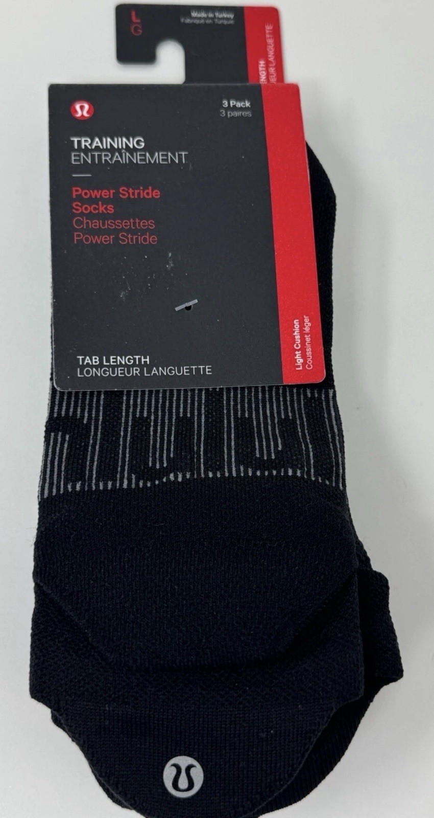 Lululemon Power Stride Tab Socks 3 Pack Men's  L Black  Workout Gym New