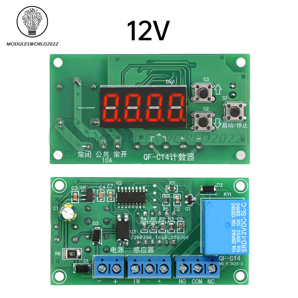 DC 12V 24V 4-digit Digital Counter Module Time Control Board With Relay Output
