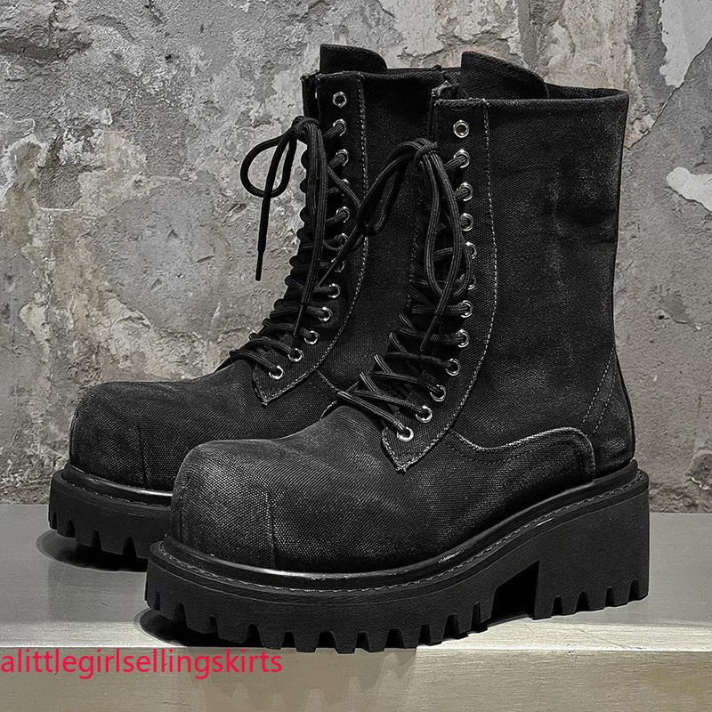 British Street Style Leather Boots Men's High Top Height Increasing Hiking Shoes