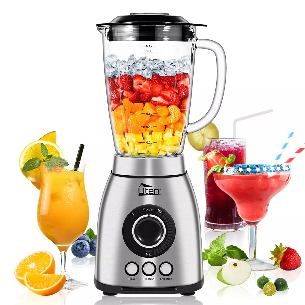 Blender 2L Glass Jug Ice Crush Blender Milkshakes Fruit Juices, Grindable Coffee