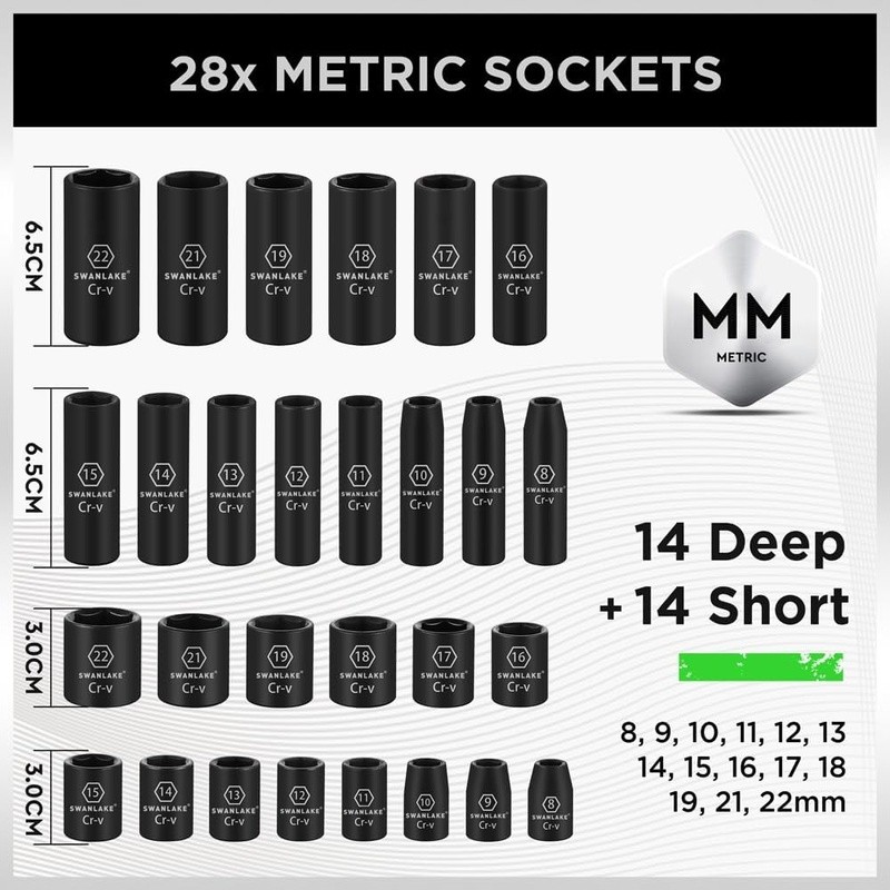 50PC Impact Socket Set 6-Point Chrome Vanadium Automotive Tools Durable Storage