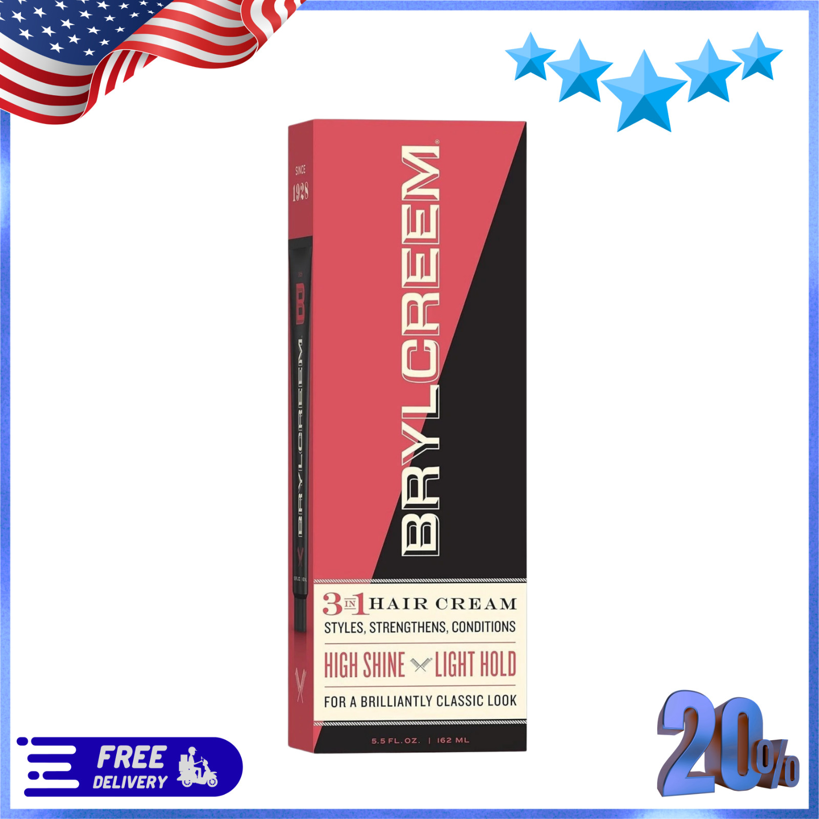 Brylcreem 3-in-1 Original High Shine Men's Hair Cream for Styling 5.5 Ounce