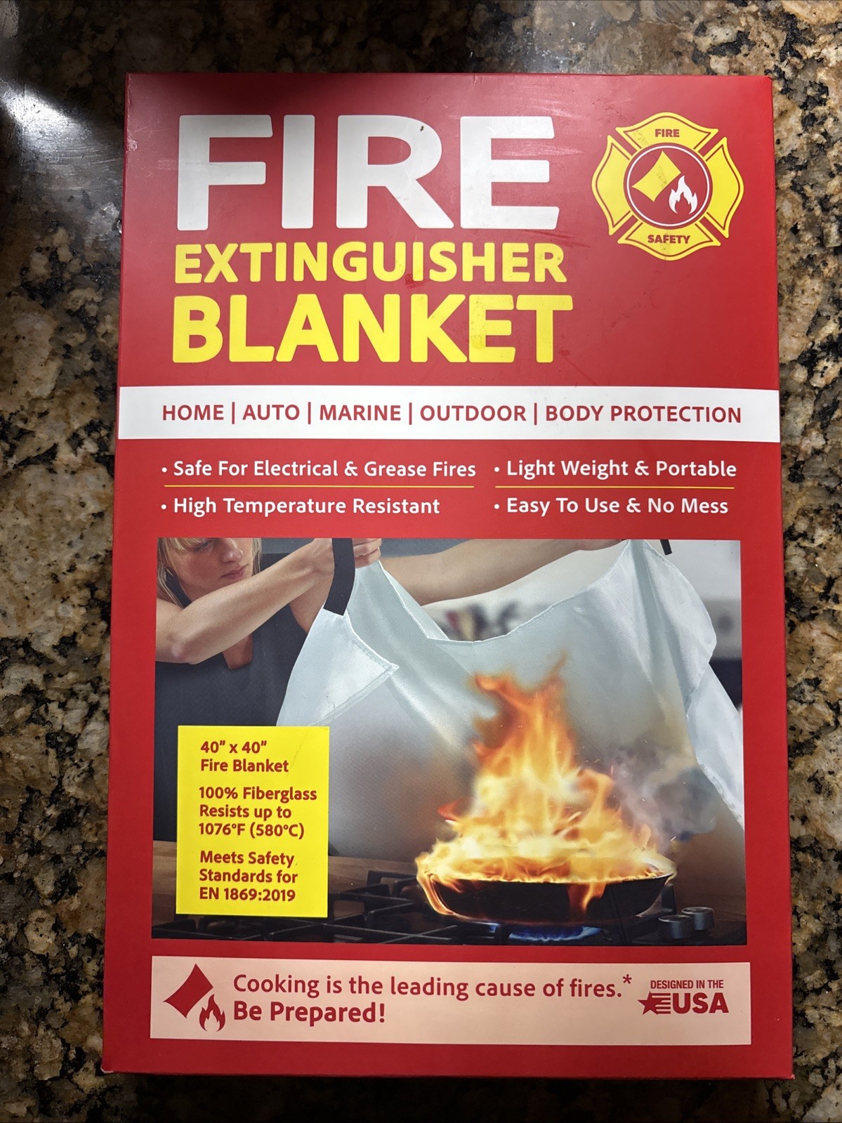 40 In. X 40 In. Fire  Extinguisher Blanket For Home, Auto,Marine, Outdoor Body