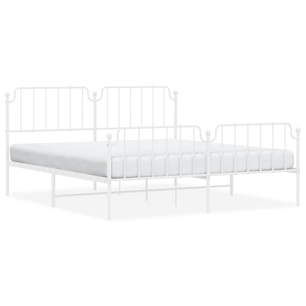 Bed Frame White Powder-Coated Steel Full Bed Frame Rectangular