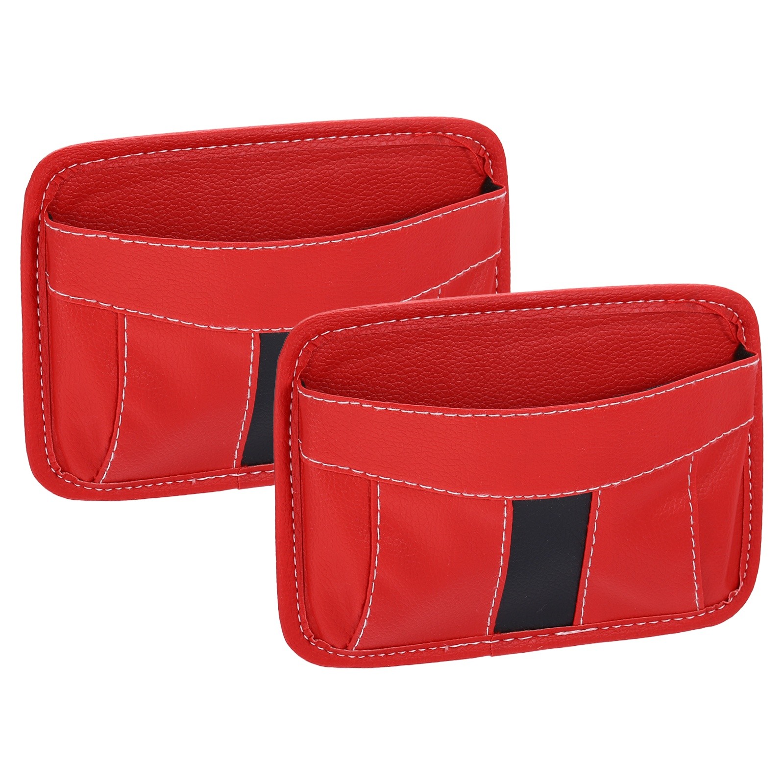 2pcs Car Seat Side Pocket Organizer PU Leather Auto Console Storage Bag, Red