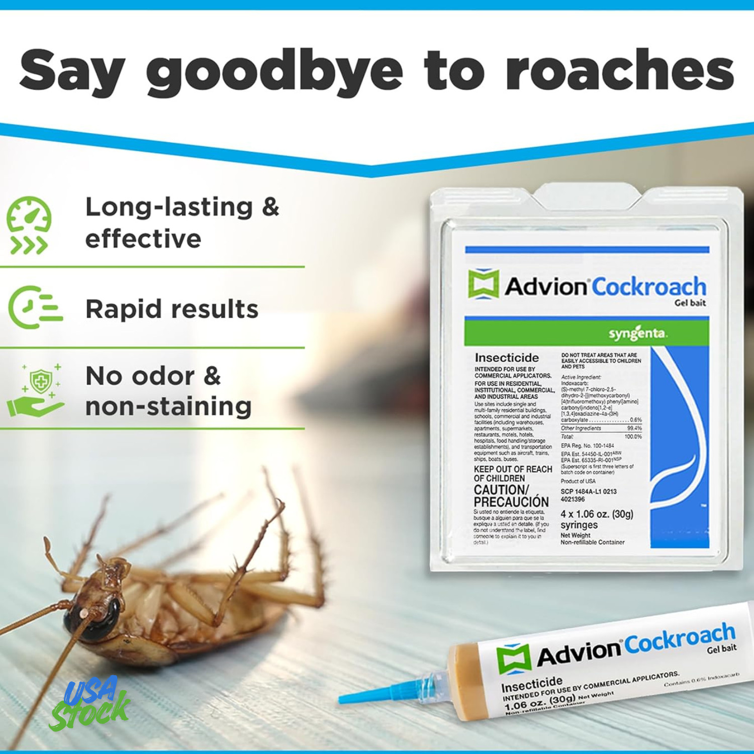 GENUINE Advion Roach Killer | 4 PACK | Cockroach Gel Bait Tubes + Plunger & Tips