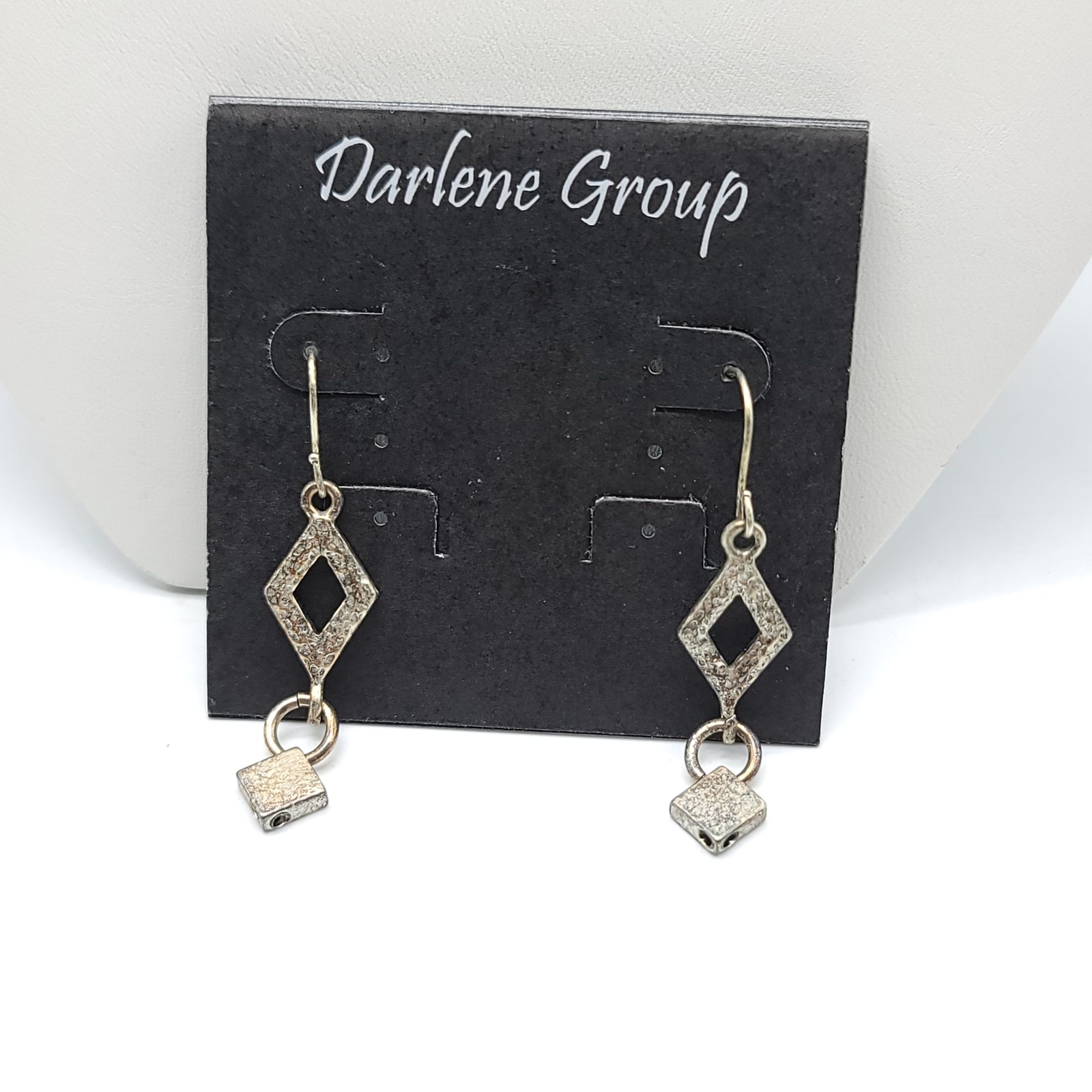 Darlene Group Hammered Silver Diamond Dangle Earrings NOS