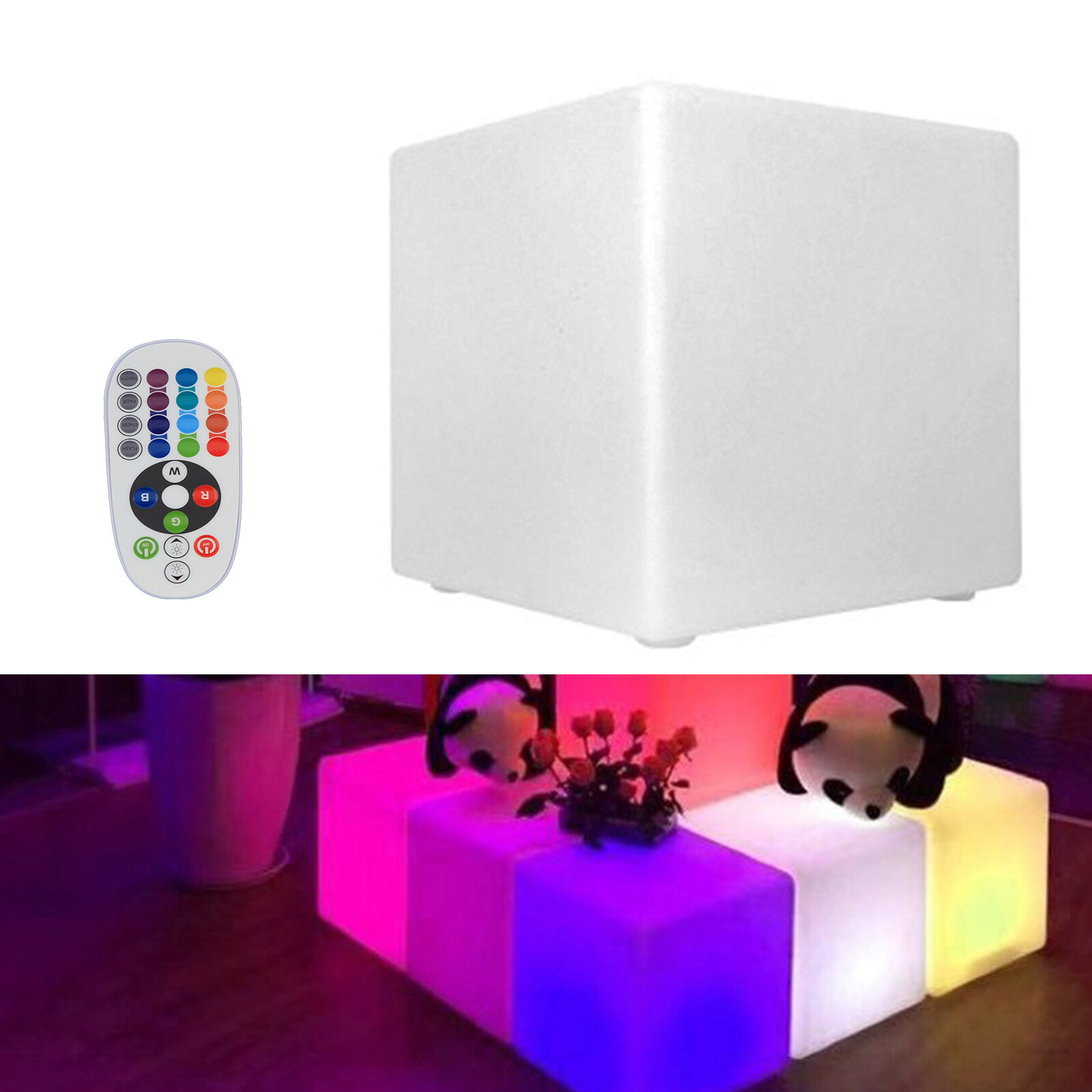 16" LED Light Cube Stools Chair With Remote Control RGB 16 Colors Rechargeable