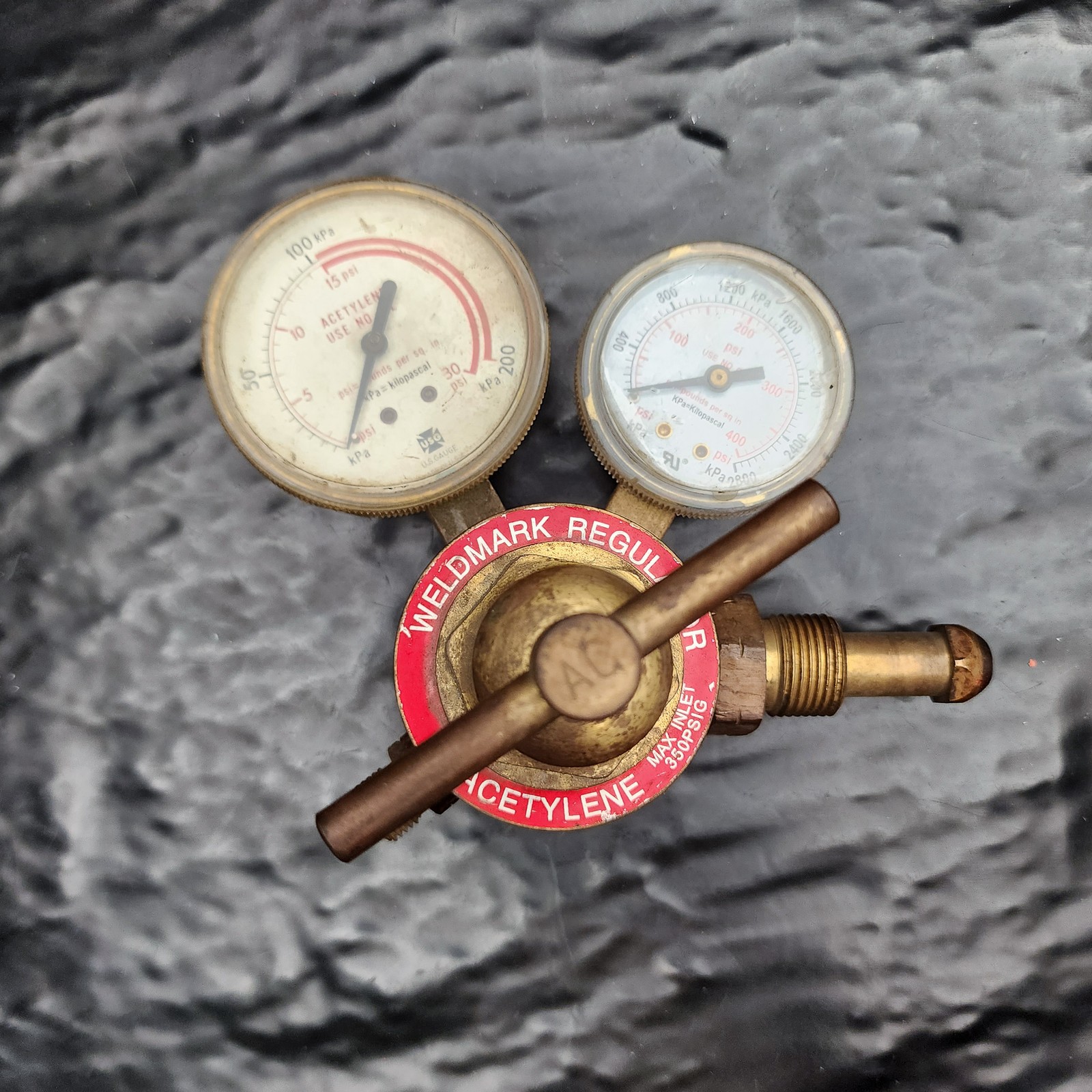 Weldmark LXR-65AC Acetylene Regulator Dual Gauge Brass 48NL MH25744