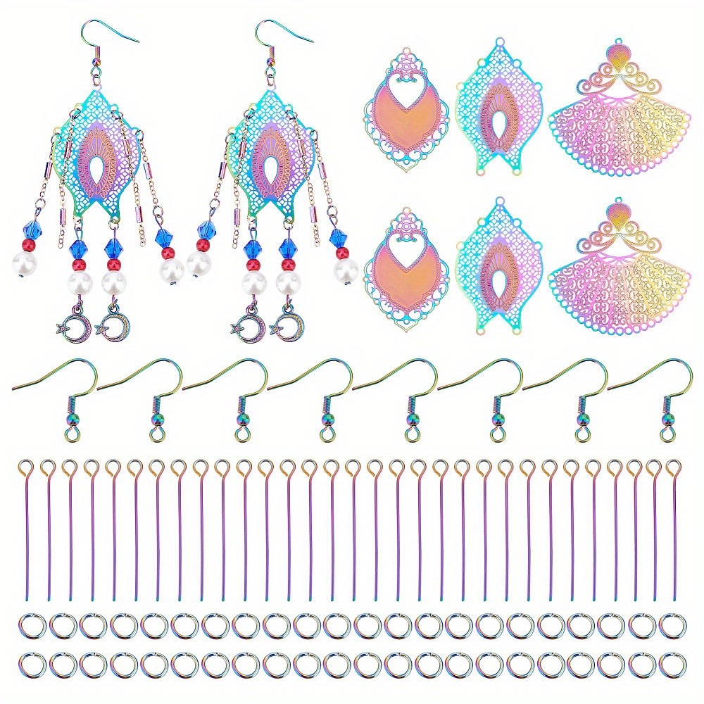 1box Earrings Making Kits Filigree Dangle Earring Making Kit 304 Stainless Steel