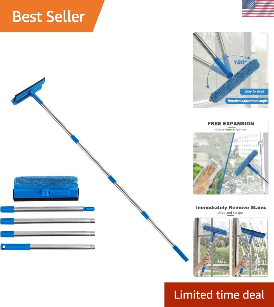 Comprehensive Window Cleaning Kit - 56" Professional Squeegee for Home and Auto