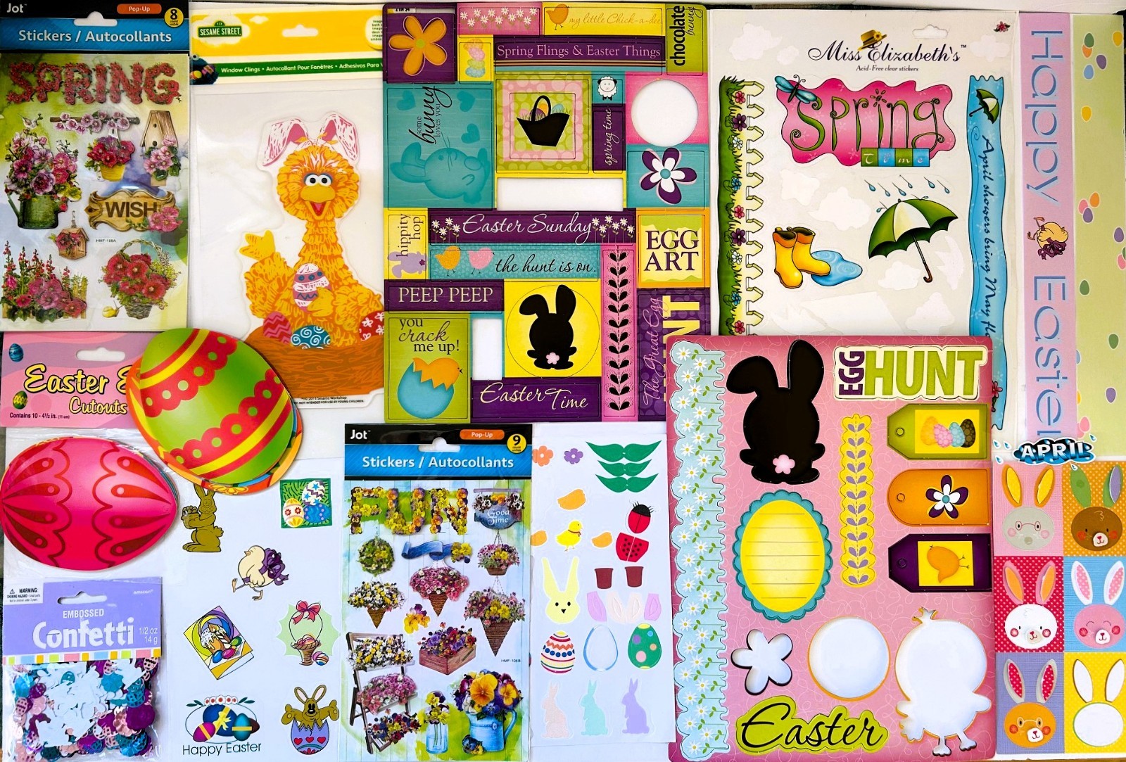 LARGE LOT EASTER SPRING THEME SCRAPBOOK STICKERS, EMBELLISHMENTS, CHIPBOARD