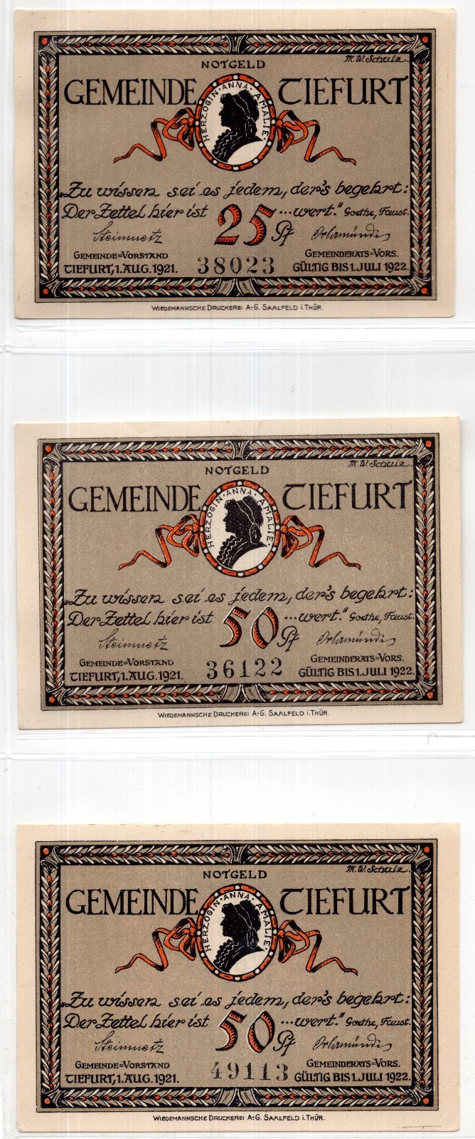 1921 Germany Tiefurt Notgeld Set of 4 Notes (1893)