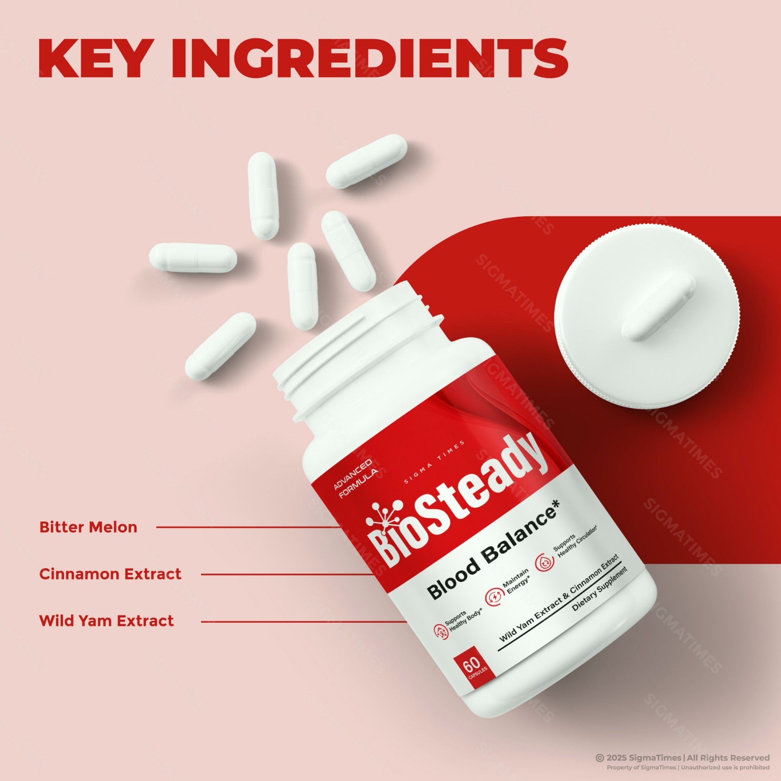BioSteady Capsules, Bio Steady Blood Optimizer Supplement 60ct